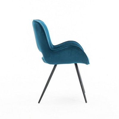 Lily Modern Velvet Dining Chair Padded Seat Metal Leg Kitchen 4 Pcs (Blue)