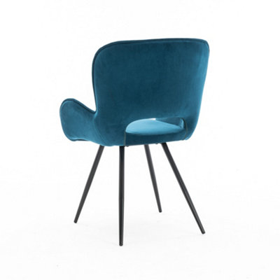 Lily Modern Velvet Dining Chair Padded Seat Metal Leg Kitchen 4 Pcs (Blue)