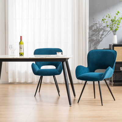 Lily Modern Velvet Dining Chair Padded Seat Metal Leg Kitchen 4 Pcs (Blue)