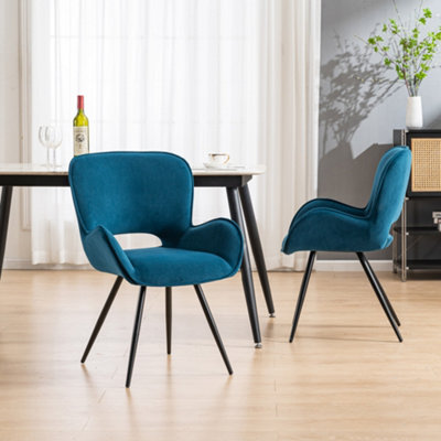 Lily Modern Velvet Dining Chair Padded Seat Metal Leg Kitchen 4 Pcs (Blue)