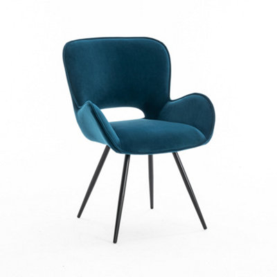 Lily Modern Velvet Dining Chair Padded Seat Metal Leg Kitchen 6 Pcs (Blue)