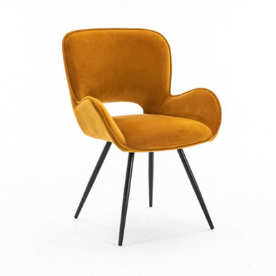Lily Modern Velvet Dining Chair Padded Seat Metal Leg Kitchen 6 Pcs (Mustard)