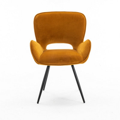 Lily Modern Velvet Dining Chair Padded Seat Metal Leg Kitchen 6 Pcs (Mustard)
