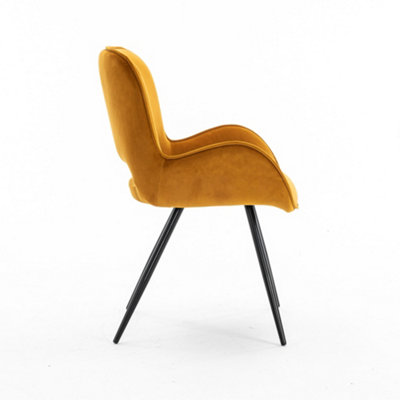 Lily Modern Velvet Dining Chair Padded Seat Metal Leg Kitchen 6 Pcs (Mustard)