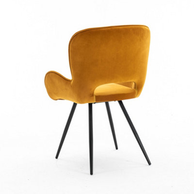 Lily Modern Velvet Dining Chair Padded Seat Metal Leg Kitchen 6 Pcs (Mustard)