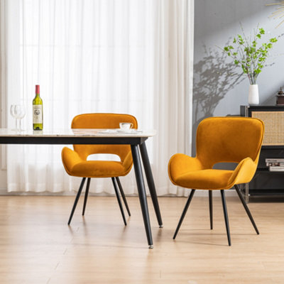 Lily Modern Velvet Dining Chair Padded Seat Metal Leg Kitchen 6 Pcs (Mustard)