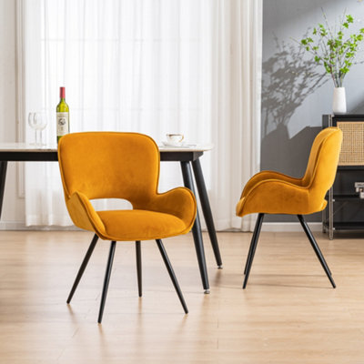 Lily Modern Velvet Dining Chair Padded Seat Metal Leg Kitchen 6 Pcs (Mustard)