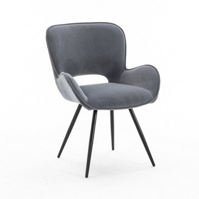 Lily Modern Velvet Dining Chair Padded Seat Metal Leg Kitchen 8 Pcs (Grey)