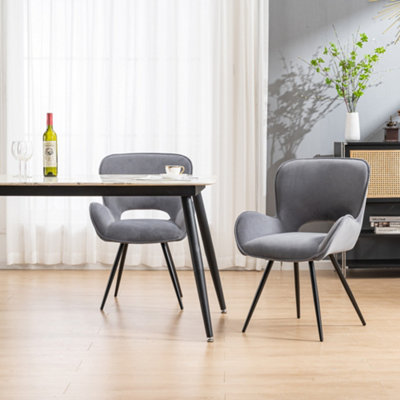 Lily Modern Velvet Dining Chair Padded Seat Metal Leg Kitchen 8 Pcs (Grey)
