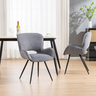 Lily Modern Velvet Dining Chair Padded Seat Metal Leg Kitchen 8 Pcs (Grey)