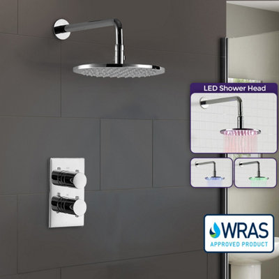 Lily Round Concealed Thermostatic Mixer with LED Overhead Shower