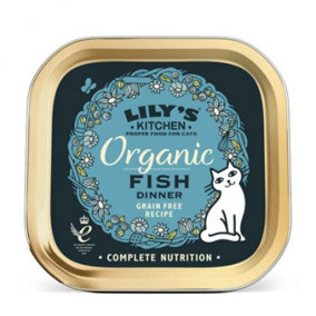 Lily's Kitchen Wet Cat Tray Organic Fish Dinner 85g (Pack of 19)