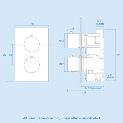 Lily Thin Concealed 2 Dial 1 Way Thermostatic Shower Mixer - 3
