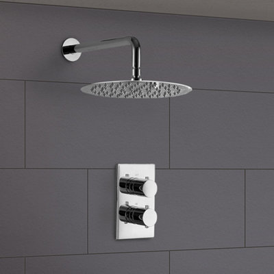 Lily Two Dial One Way Round Concealed Thermostatic Chrome Valve Shower Head