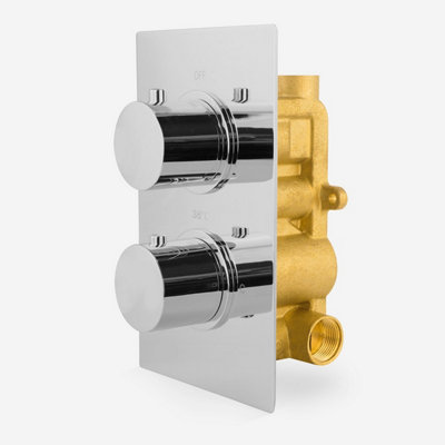Lily Two Dial One Way Round Concealed Thermostatic Chrome Valve Shower Head