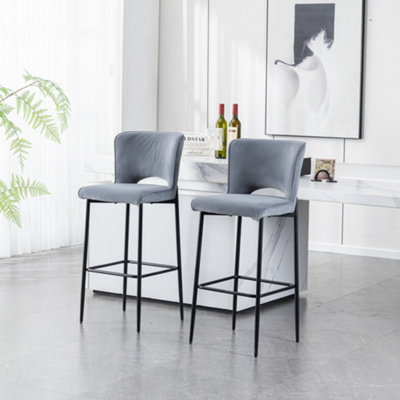 Lily Velvet Bar Stool Padded Seat Metal Legs (Grey) | DIY at B&Q