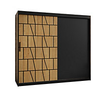 Lima Contemporary 2 Sliding Door Wardrobe 9 Shelves 2 Rails Black Matt and Oak Decor (H)2000mm (W)2000mm (D)620mm