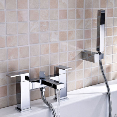 Lima Cube Bath Shower Mixer & Shower Handset Chrome | DIY at B&Q