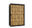 Lima I Contemporary 2 Sliding Door Wardrobe 5 Shelves 2 Rails Black Matt and Oak Decor (H)2000mm (W)1200mm (D)620mm