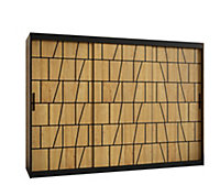 Lima I Contemporary 3 Sliding Door Wardrobe 9 Shelves 2 Rails Black Matt and Oak Decor (H)2000mm (W)2500mm (D)620mm