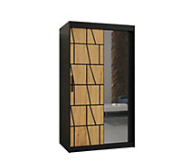 Lima II Contemporary Mirrored 2 Sliding Door Wardrobe 5 Shelves 2 Rails Black Matt and Oak Decor (H)2000mm (W)1000mm (D)620mm