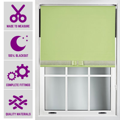 Lime Green Blackout Roller Blind with Silver Diamante & Lime Bow Free Cut Down Service by Furnished - (W)120cm x (L)210cm