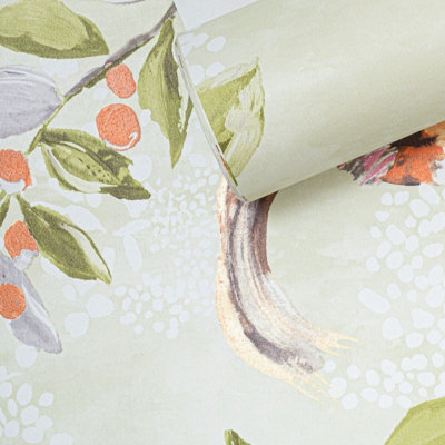 Lime Pink Floral Wallpaper Koi Carp Fish Water Lilies Metallic Paste The Wall