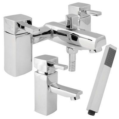 LIMITED OFFER Deva RUBIC Mono Basin Mixer Tap + Bath Filler Taps / Shower Mixer Set In Chrome + Press Top Waste & Shower Head Price Comparisons | Compare The Build