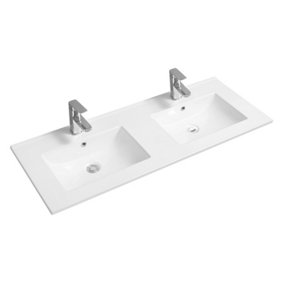 Limoge 4001A Ceramic 121cm Thin-Edge Double Inset Basin with Scooped Bowl
