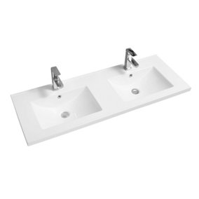 Limoge 5001 Ceramic 121cm Mid-Edge Double Inset Basin with Scooped Bowl
