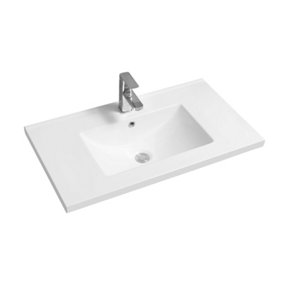 Limoge 5001 Ceramic 81cm Mid-Edge Inset Basin with Scooped Bowl