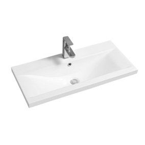 Limoge 5004 Ceramic 81cm Mid-Edge Inset Basin with Dipped Bowl