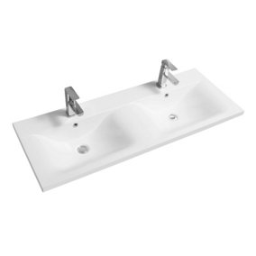 Limoge 5089 Ceramic 121cm Thin-Edge Double Inset Basin with Dipped Bowl