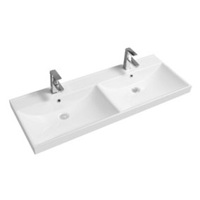Limoge 5409 Ceramic 120.5cm Thick-Edge Double Inset Basin with Scooped Full Bowl