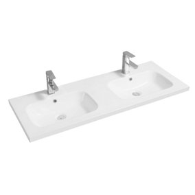 Limoge 5414 Ceramic 121cm Mid-Edge Double Inset Basin with Oval Bowl