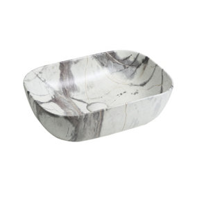Limoge 7840 Ceramic Oblong Countertop Basin in White Marble Effect