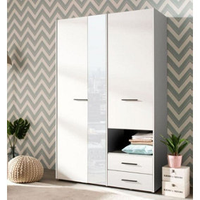 Limone White 3 Door Wardrobe with Mirror and Drawers
