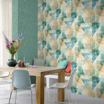 Linares Triangles Geometric Wallpaper Multicolour Textured Vinyl Feature Wall