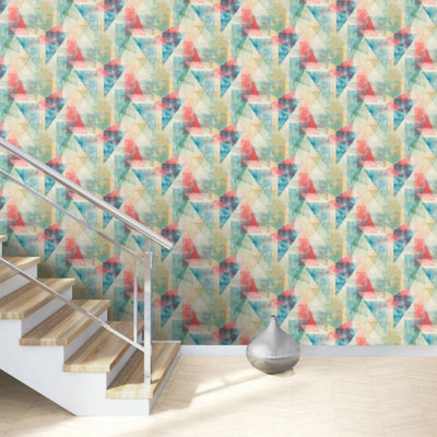 Linares Triangles Geometric Wallpaper Multicolour Textured Vinyl Feature Wall