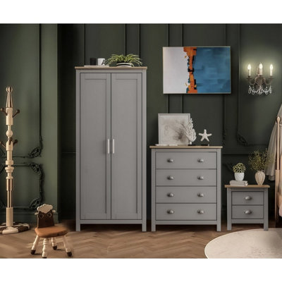 Lincoln Bedroom Furniture Trio Set, Grey & Oak Top DIY at B&Q