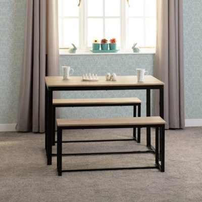 Lincoln Dining Table and 2 Bench Set Sonoma Oak Effect and Black