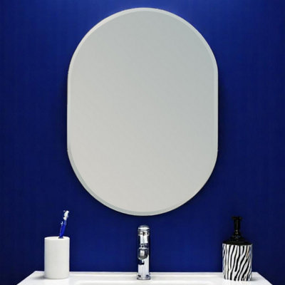 Lincoln Oval Wall Mounted Frameless Bevelled Edge Bathroom Mirror 70 x 50cm | DIY at B&Q