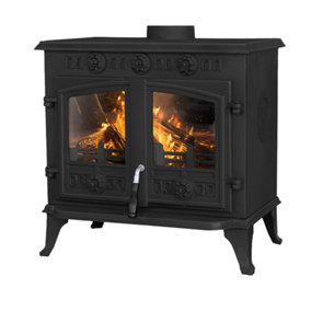 Lincsfire 10KW Multifuel Stove Cast Iron Log Wood Burning Fireplace Defra Eco Design