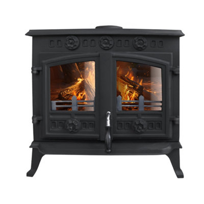 Lincsfire 10KW Multifuel Stove Cast Iron Log Wood Burning Fireplace Defra Eco Design