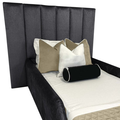 Linda Kids Bed Gaslift Ottoman Plush Velvet with Safety Siderails- Steel
