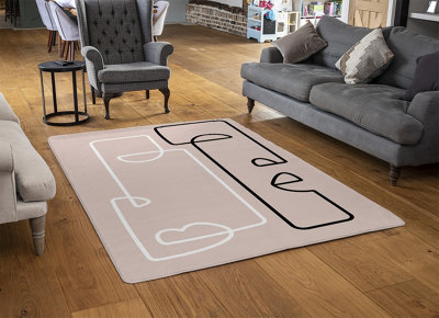 Line Art Of Two Faces Designer Special Soft Home Rug