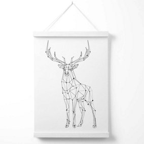 Line Art Stag Geometric Animal Poster with Hanger / 33cm / White