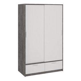 Line Wardrobe with 2 Doors + 2 Drawers in White and Concrete