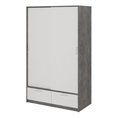 Line Wardrobe with 2 Doors + 2 Drawers in White and Concrete
