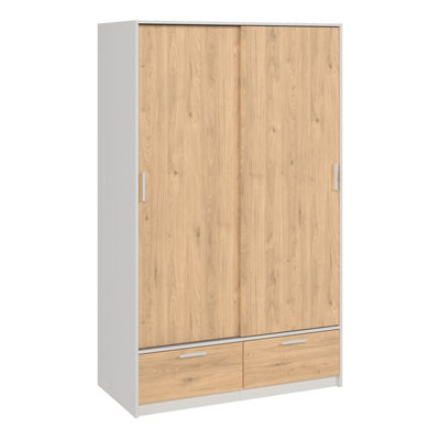 Line Wardrobe with 2 Doors + 2 Drawers in White and Jackson Hickory Oak